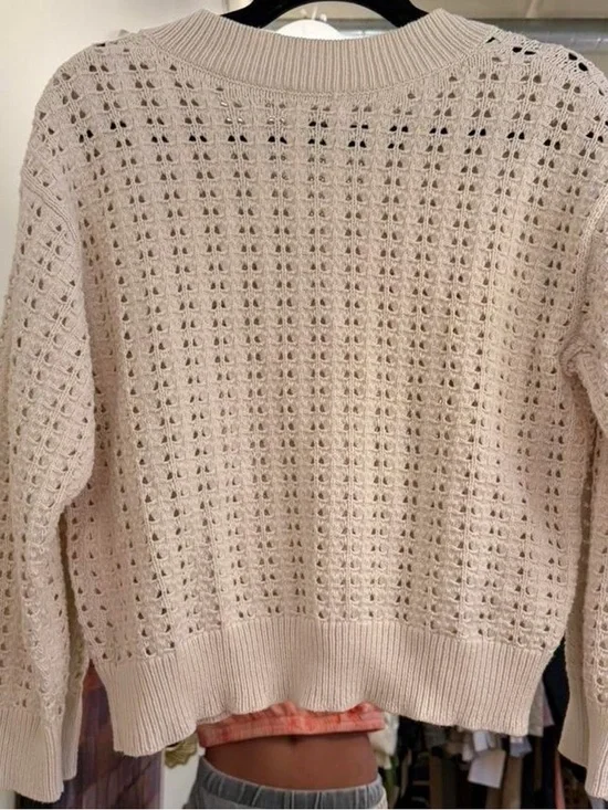 Universal Thread Cream V-Neck Open Eyelet Knit Sweater - Picture 6 of 7